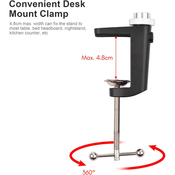 Bordslampa stativ, flexibelt metallfäste - 1/4\" skruv - maximal