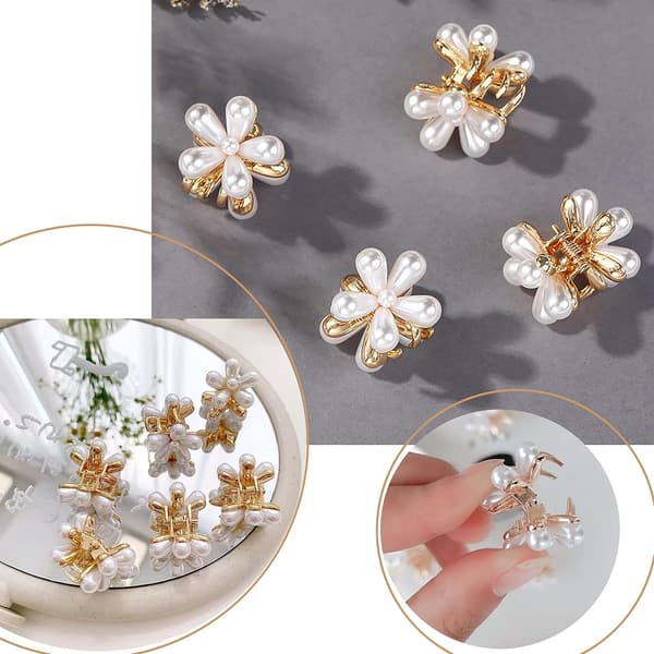 Små hårklämmor, 10-pack mini håraccessoarer, blomma pärla hai