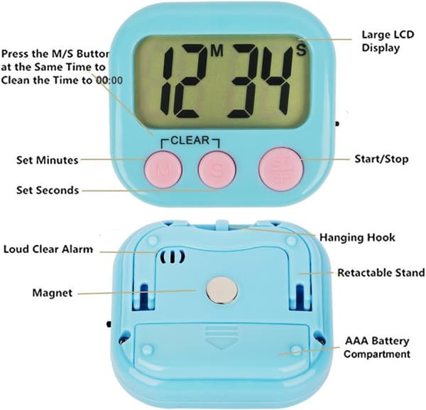 6-pakke digital timer for lærer, små timere for barn, magnetisk B