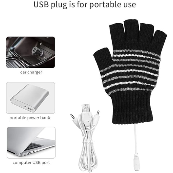 (Sort) USB-opvarmede handsker, vinteropvarmede handsker til mænd og kvinder