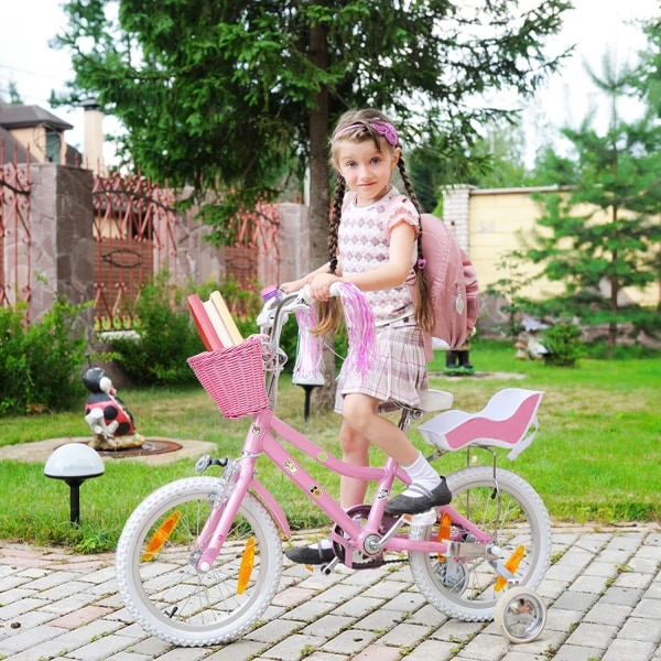 Rosa lila barncykelkorg med justerbara remmar fram B