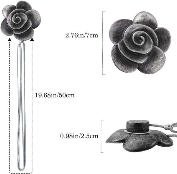 Magnetisk gardinholder i form av kamelia, 1 par magnetgardiner