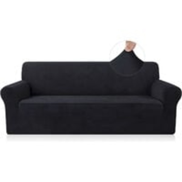 Strækbar Sofaovertræk Universal Sort Polyster Sofa Beskytter 2 Sæder