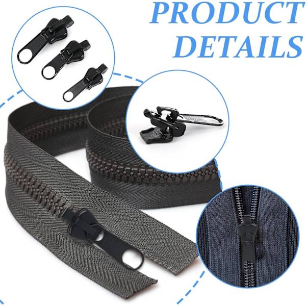 (Svart) 12 st Clip-on dragkedja Slider, punwey Instant Replacement Z