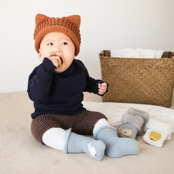 3 par 1-3 år tykke sklisikre babysokker med grep for jenter og gutter