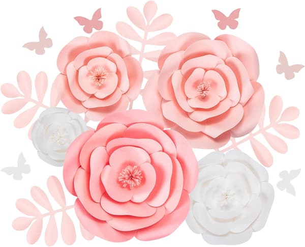 Regnbåge och lilja Set med 15 stora 3D-pappersblommor för vägg, bröllop