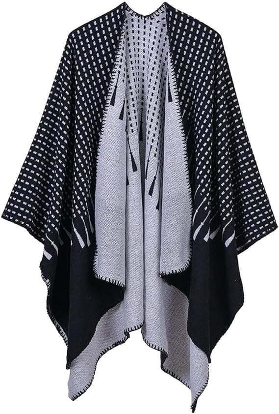 Grå Dame Poncho Ull Vinter Oversized Teppe Sjal Ekstra Stor