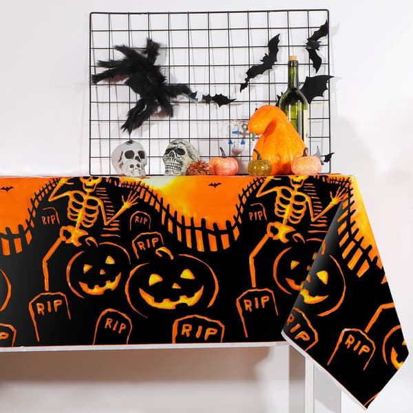 137x180cm Halloween Plastduk Rektangulär Pumpa Bat Sk