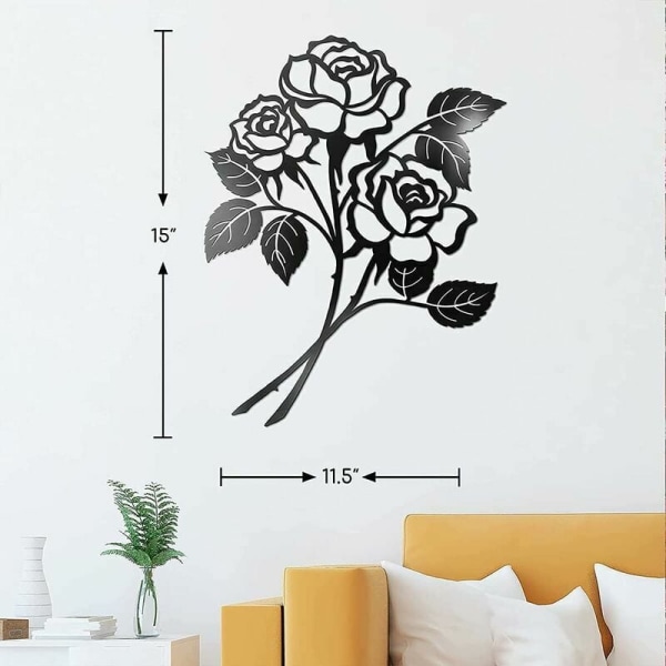 11,5 x 15 tommer sort rose metal vægdekoration smedejerns vægdekoration