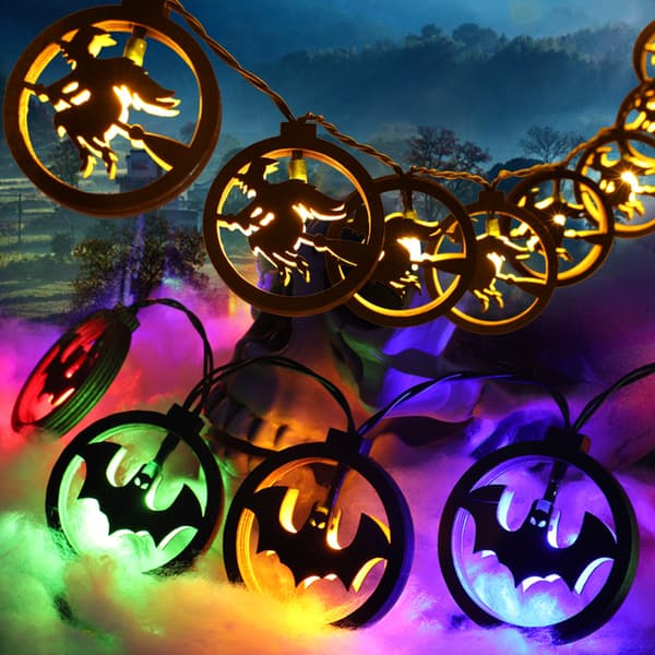 20 Huvuden Trä Halloween String Lights, Halloween Dekoration LED