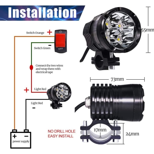 Ekstra LED-frontlykter for motorsykkel, frontlykter