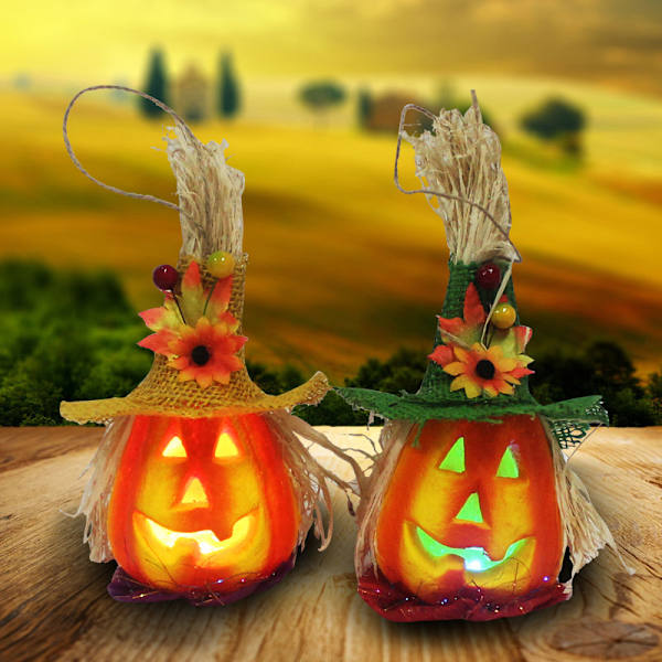 2 stk. (A) Halloween skumgresskarlykt Jack Gresskar blinkende