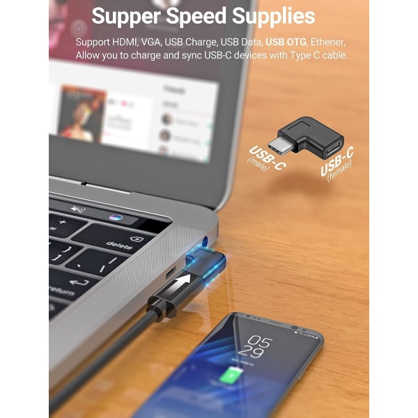 Retvinklet USB C-adapter, 90 graders USB C til USB Type-C han til