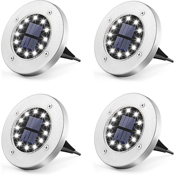 4-pack solcellslampor för trädgården, 12 varmvita LED-lampor, rostfritt stål,