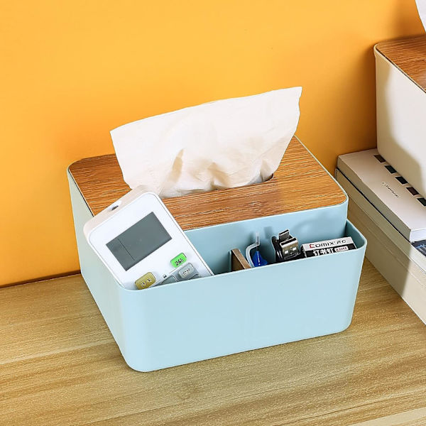 Rektangulær Tissue Box Tissue Box Tissue Box med Bambus Låg Skrivebord