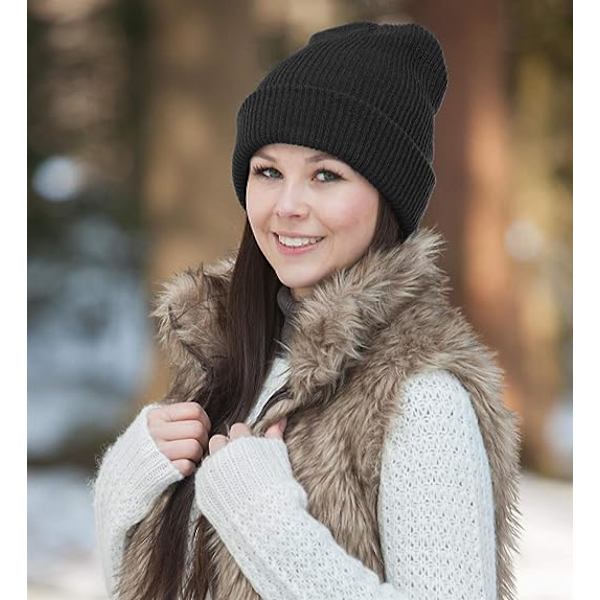 Lang beanie, varm, vinter, unisex, sort
