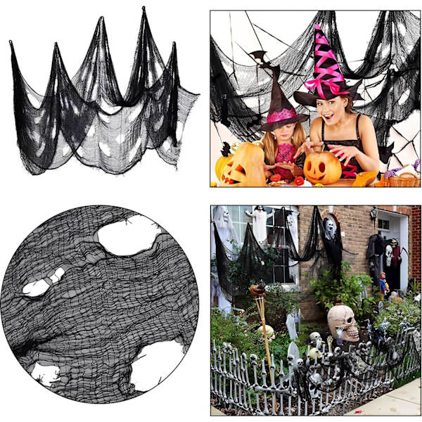 3 stk. (sort) Halloween uhyggelig klæde 78 x 30 tommer, Spooky Hallo