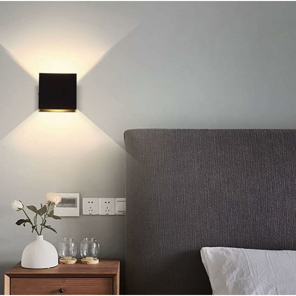 1 stk. Moderne LED-væglampe i aluminium, firkantet, sort væglampe 1