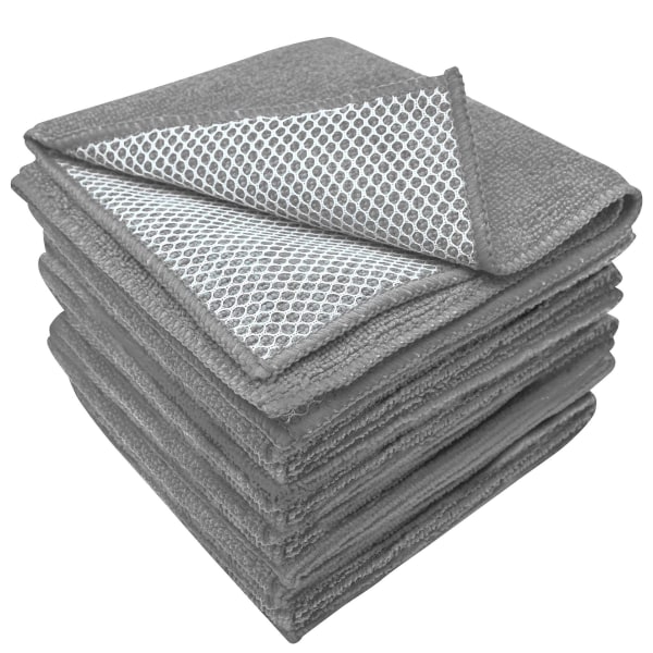 6 Pack 30x30 cm Grey Microfibre Dish Cloths Absorbent and Fast Dr