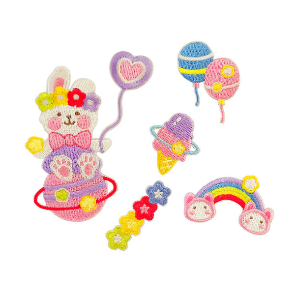 Sæt med 5 søde kanin planet macaroon broderede stof patch pat