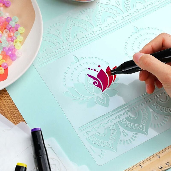12 kappaletta suurta mandala-stencilit, uudelleenkäytettävät mandala-maalauksen mallit