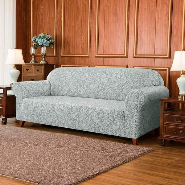 Lysegrå, sofaovertrekk, 3 seters jacquard damask sofaovertrekk