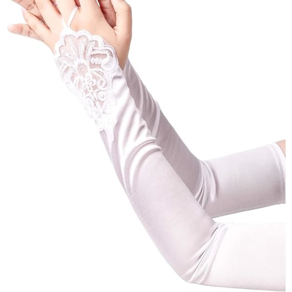 Fingerløse lange hvide handsker Pierced albuelængde Satin Stretchy