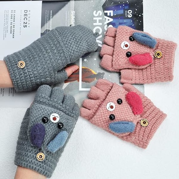 2 par vinterhansker Barnehansker Strikkede votter 5 fingre W