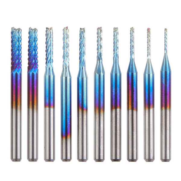 10 st Nano Blue Coat CNC-fräsar, 0,8-3 mm, 1/8 skaft