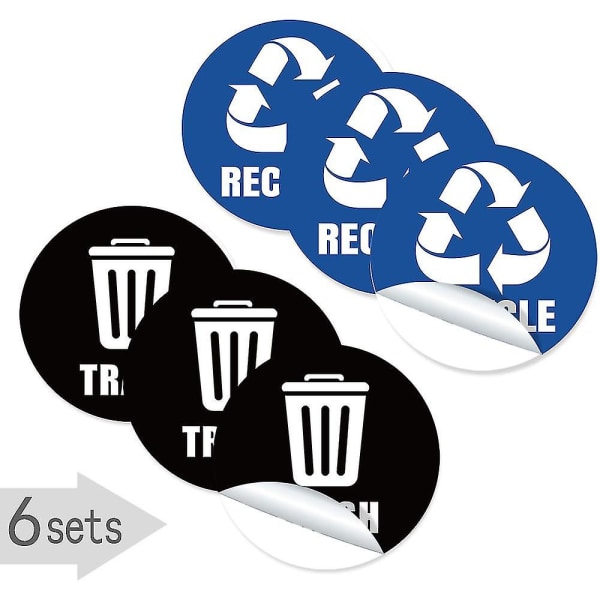 1 sæt med 6 PVC-klistermærker til affaldssortering Klistermærker til affaldsspand (
