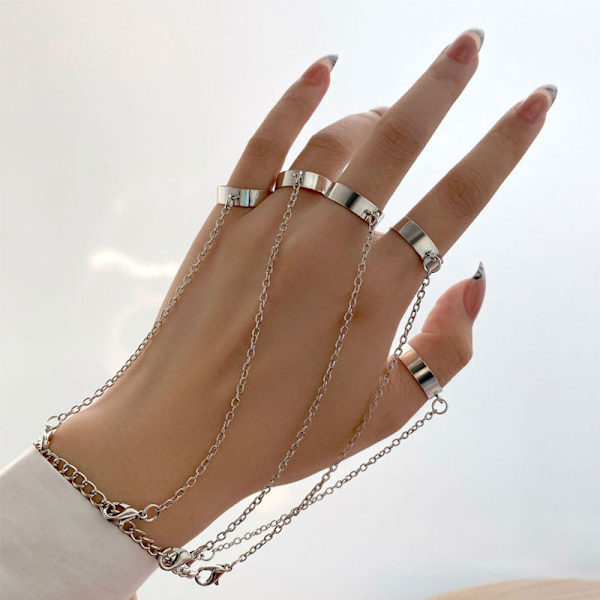 Sølv punk kæde kvast armbånd med slave ring goth kæde brac