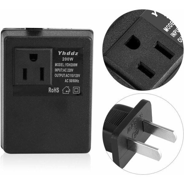 Svart 1st spänningsomvandlare 220v till 110v reseadapter