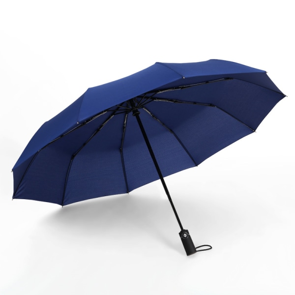 (Blå) Automatiskt hopfällbart paraply, 10-bensparaply, kompakt vik