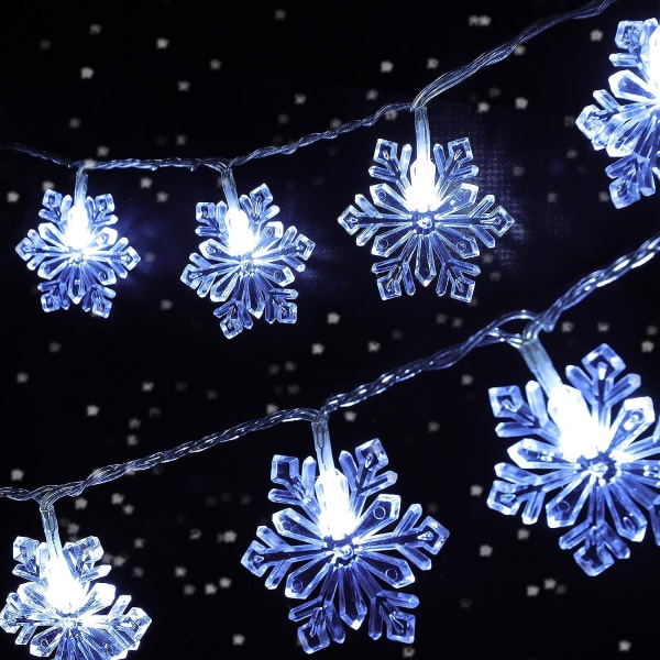 Snowflake String Lights, modell med batteriboks, 3,5m 96 Lights m