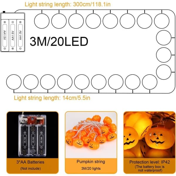 Halloween LED græskarlyskæde, 3M 20LED Halloween græskar D