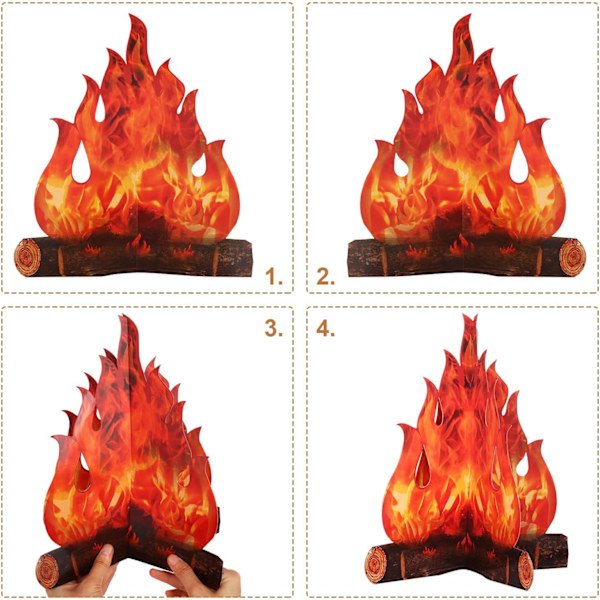 3D dekorativt bål i papp 2-pakning Bonfire Center Flame Torch Artific