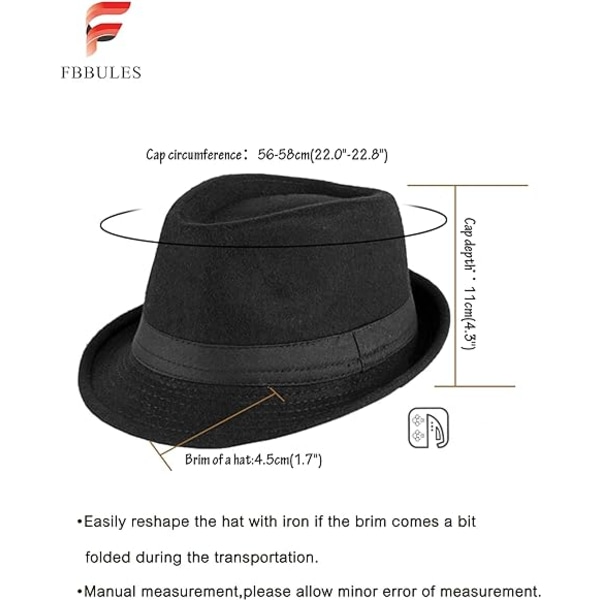 Vanntett filt Fedora Hat Jazz Hat Sammenleggbar Trilby Hat Retro Sty