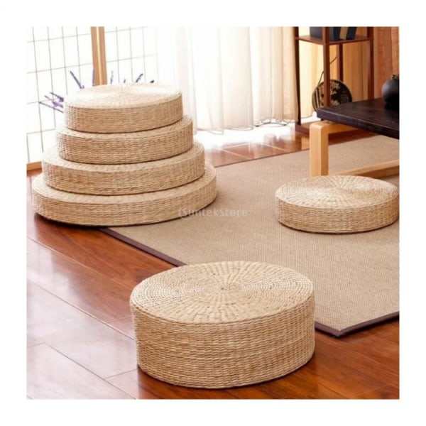 Rustiikkinen olkikoristetyyny - meditaatioistuin - pouf - tattari - kodin sisustukseen 40X40X6cm-12 tuumaa