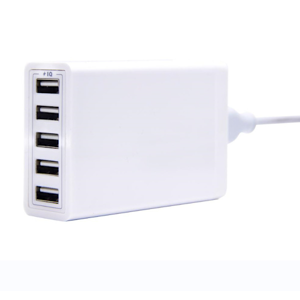 40w USB-lader, 5-porters multi USB, ladestasjon med intelligent