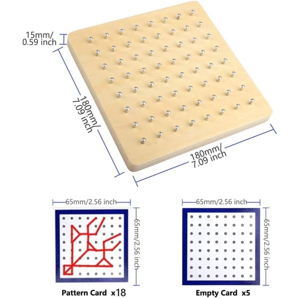 Puinen Geoboard -toimintakuviokorteilla ja kuminauhalla - 8x8