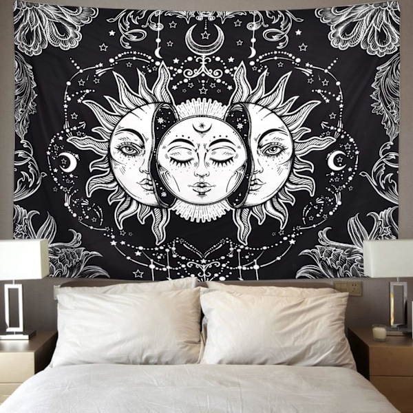 Sol og Måne Tarot Tapet Psykedelisk Tapet Sort Himmellegeme
