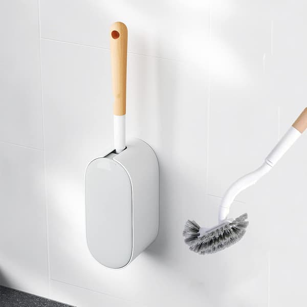 Toiletskrubbe og holder med låg sæt, buet design vinklet toilet