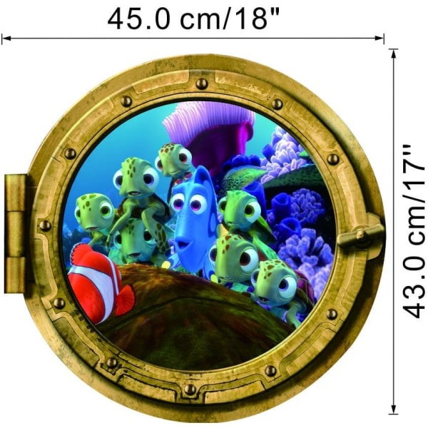 3D 43cm*43cm Väggkonst ubåt marin färgglada fiskar hemdekaler