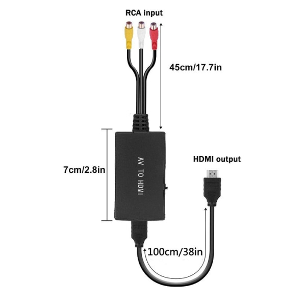 RCA-HDMI-muunnin, komposiitti-HDMI-sovitin tukee 1080p Pa