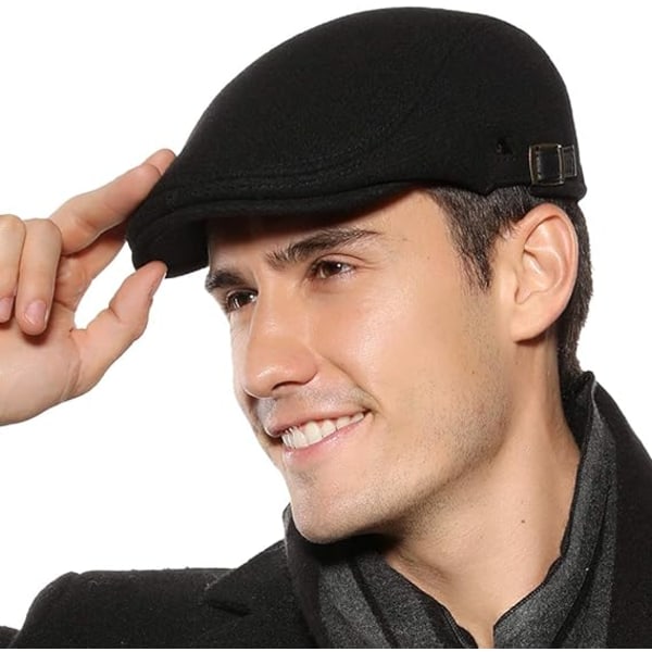 Platt cap för män justerbar platt hatt höstvinter（svart）