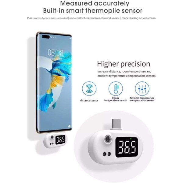 Berøringsfri mobiltelefontermometer, mini infrarød termometer w