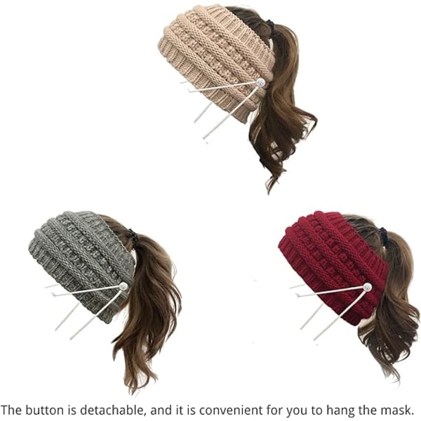 Beige talvipipo naisille lämmin neulottu hattu, villalanka