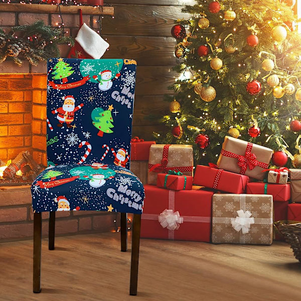 (Jultomte, 4-pack) Julstolar Överdrag Stretch Matstolar