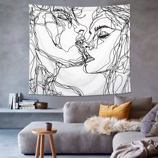 Miehet Naiset Soulful Abstract Sketch Wall Tapestry Kissing Lovers Ta