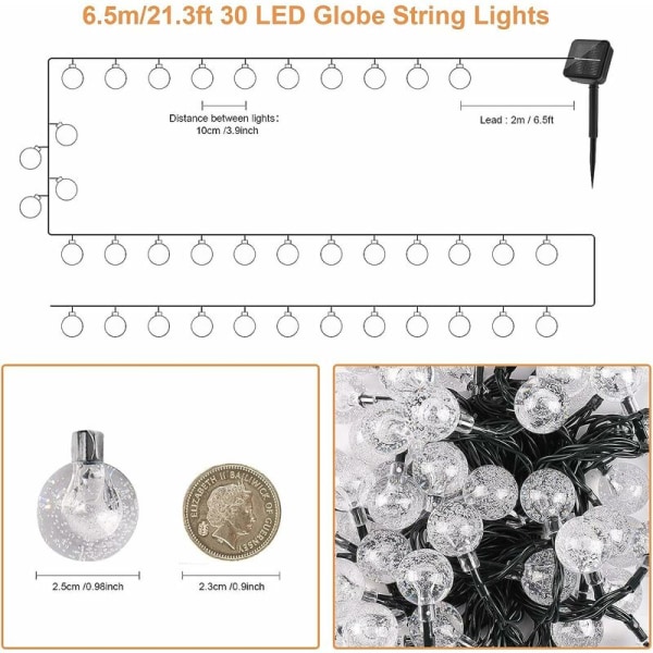 Utendørs solcelledrevne julelys Guinguette Kald hvit 30Led